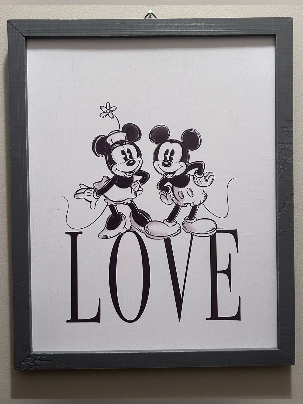 Disney EUC Mickey And Minnie Mouse LOVE Wood Framed Wall Decor -by Open Road